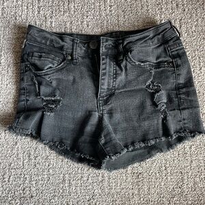 Aeropostale High Rise Denim Shorty Black Distressed Jean Shorts Size Womens 0
